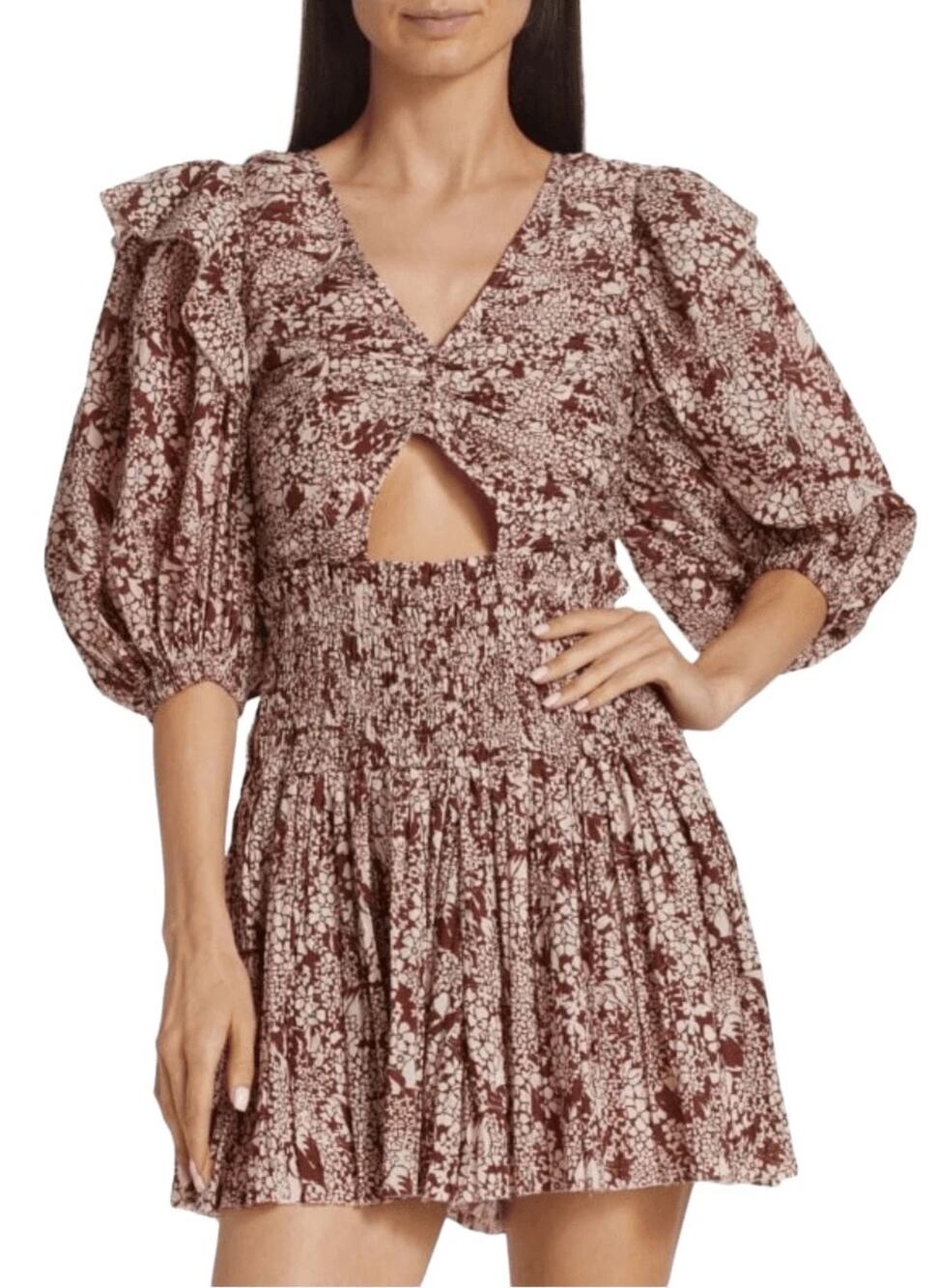SEA New York Priya Floral Cutout Smocked Puff Sleeve Romper Cotton Women's 8